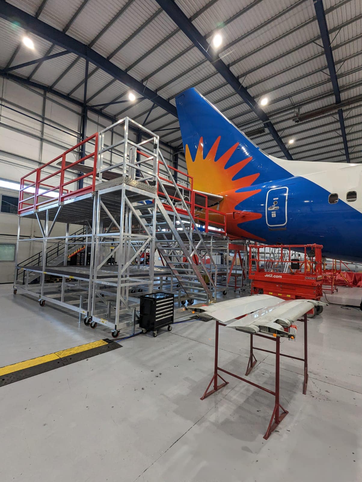 Image of a tail dock custom access platform saide view for Aviation maintenance access