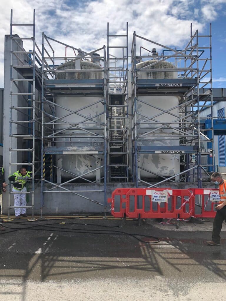 industrial scaffolding for access tank to paint