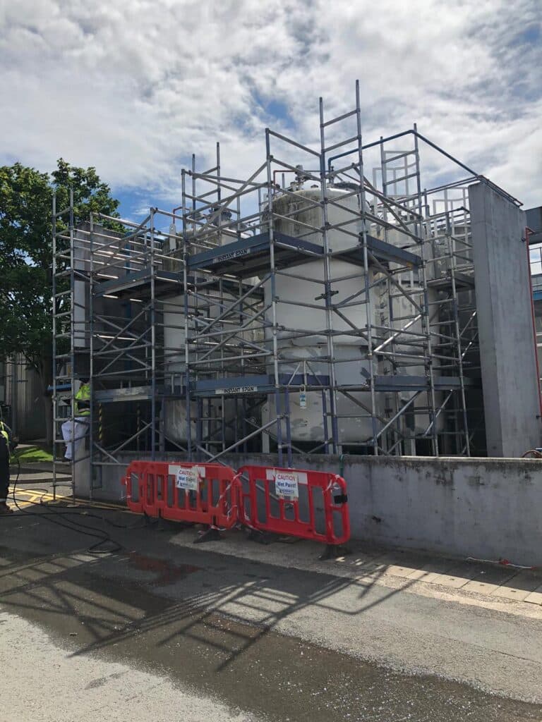Industrial scaffolding to access tank